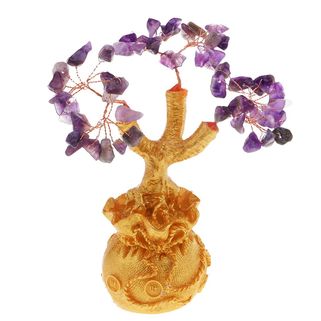 Mini Feng Shui Bring Wealth Luck Tree Crystal Money Tree Purse Purple