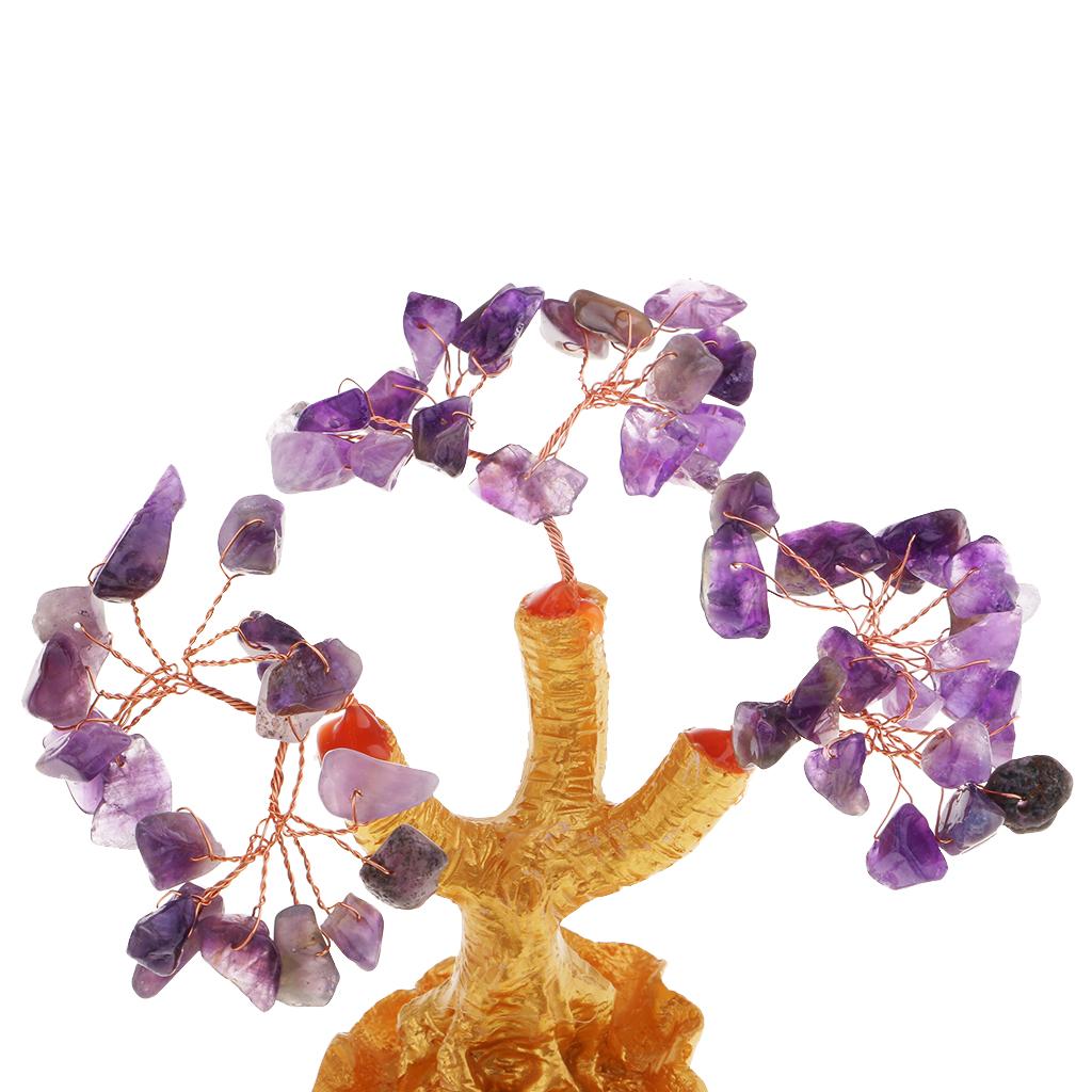 Mini Feng Shui Bring Wealth Luck Tree Crystal Money Tree Purse Purple