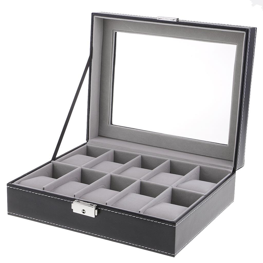 10 Grids PU Leather Watch Display Case Box Storage Organizer for Mens Gift