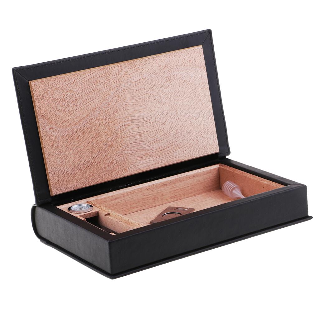 Desktop Cigar Humidor Case Storage Box with Cigar Hygrometer Cutter Knife