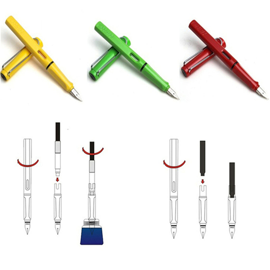 Fountain Pen 0.5mm 0.38mm Nib with Ink Refill Office School Stationery Green