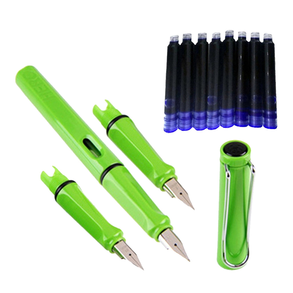 Fountain Pen 0.5mm 0.38mm Nib with Ink Refill Office School Stationery Green