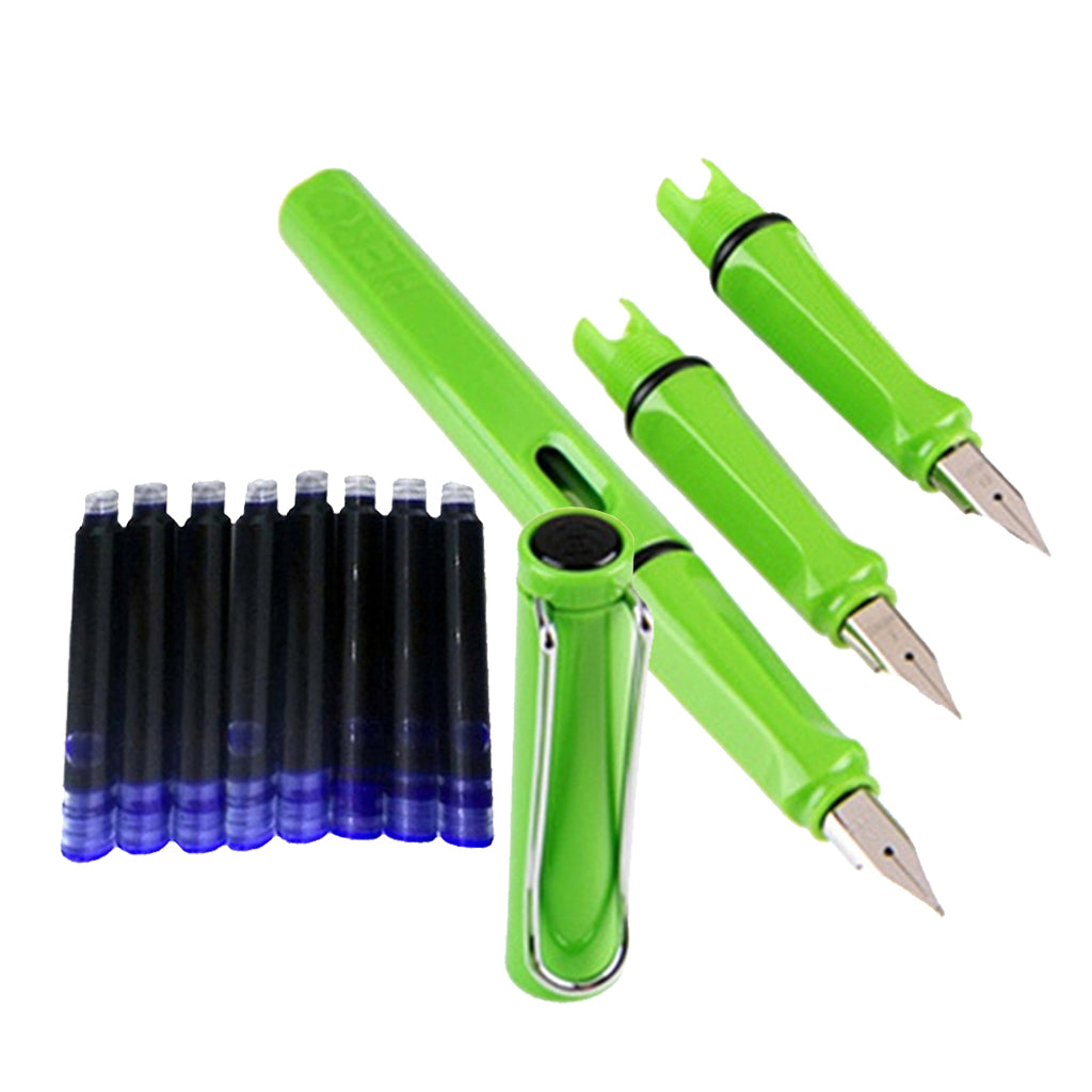 Fountain Pen 0.5mm 0.38mm Nib with Ink Refill Office School Stationery Green