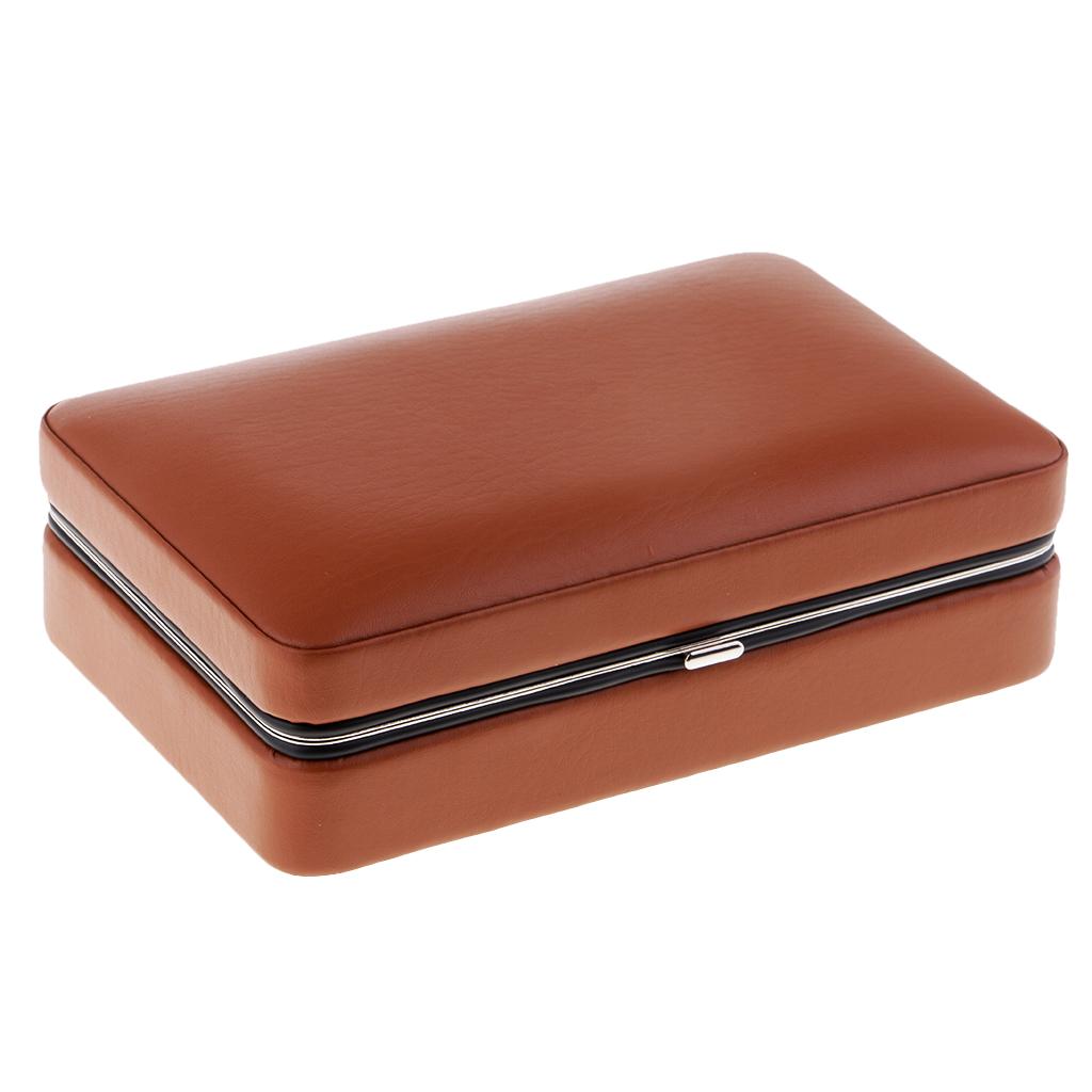 Portable Cedar Cigar Humidor Case Leather Wood Lined Holder 4 Count Brown-2