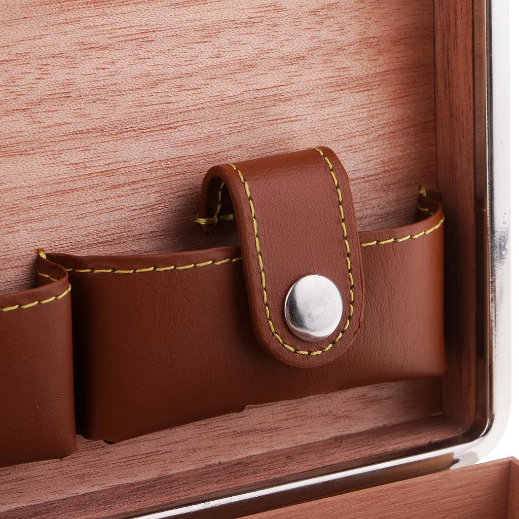 Portable Cedar Cigar Humidor Case Leather Wood Lined Holder 4 Count Brown-2