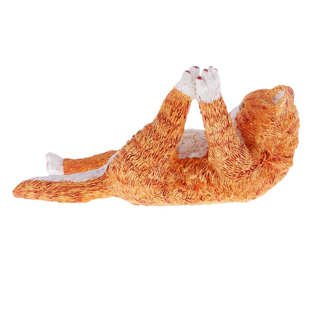 Resin Animal Ornaments Home Decorations Yoga Pose Sculptures Yellow Cat