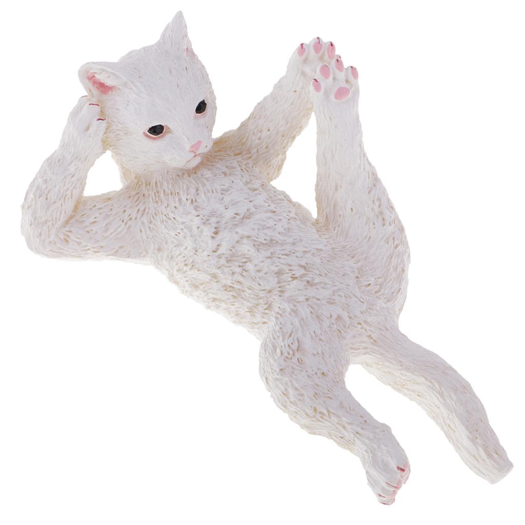 Resin Animal Ornaments Home Decorations Yoga Pose Sculptures White Cat