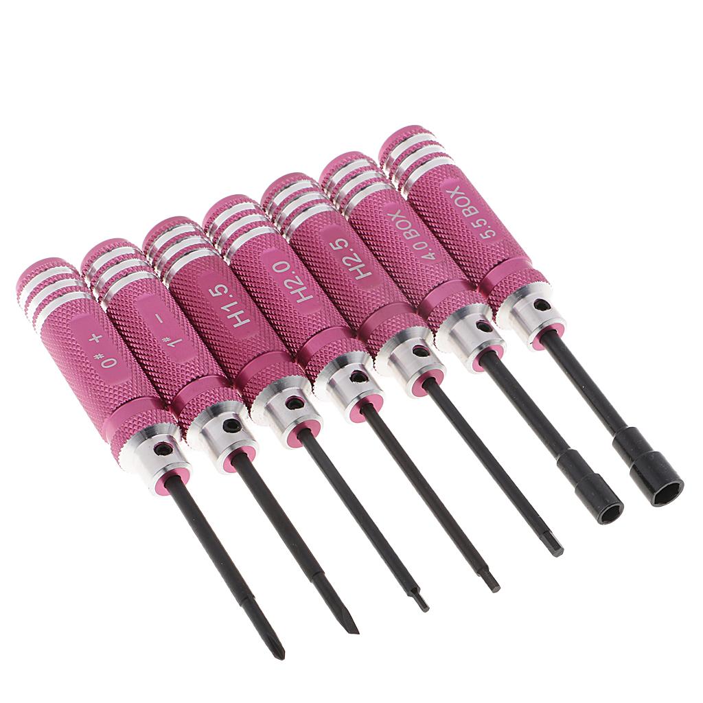 7x Hexagon Screwdriver Tool Wrench Sleeve/Flat Heat/Cross for RC Plane Red