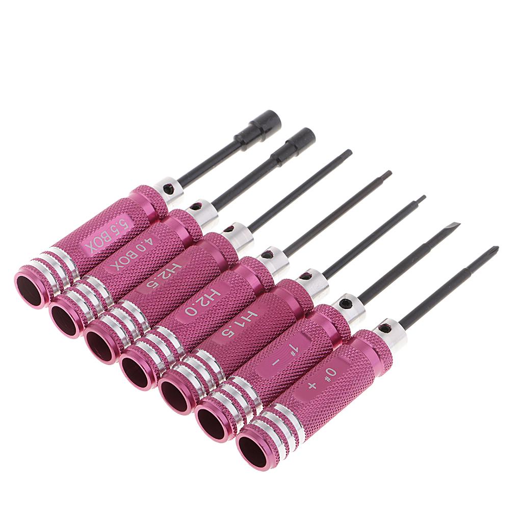 7x Hexagon Screwdriver Tool Wrench Sleeve/Flat Heat/Cross for RC Plane Red