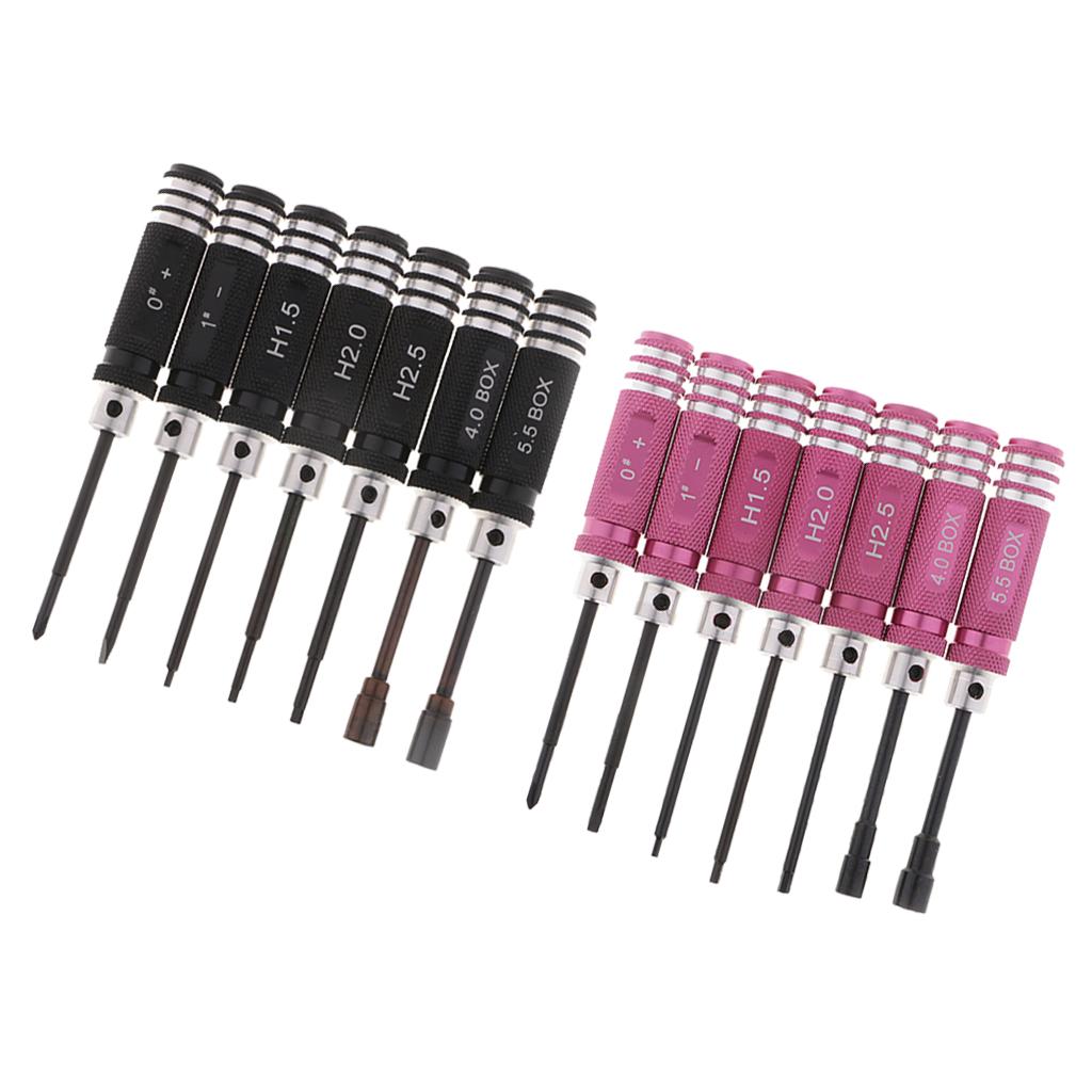 7x Hexagon Screwdriver Tool Wrench Sleeve/Flat Heat/Cross for RC Plane Red