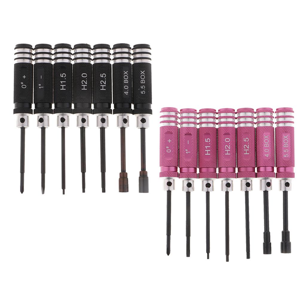 7x Hexagon Screwdriver Tool Wrench Sleeve/Flat Heat/Cross for RC Plane Red
