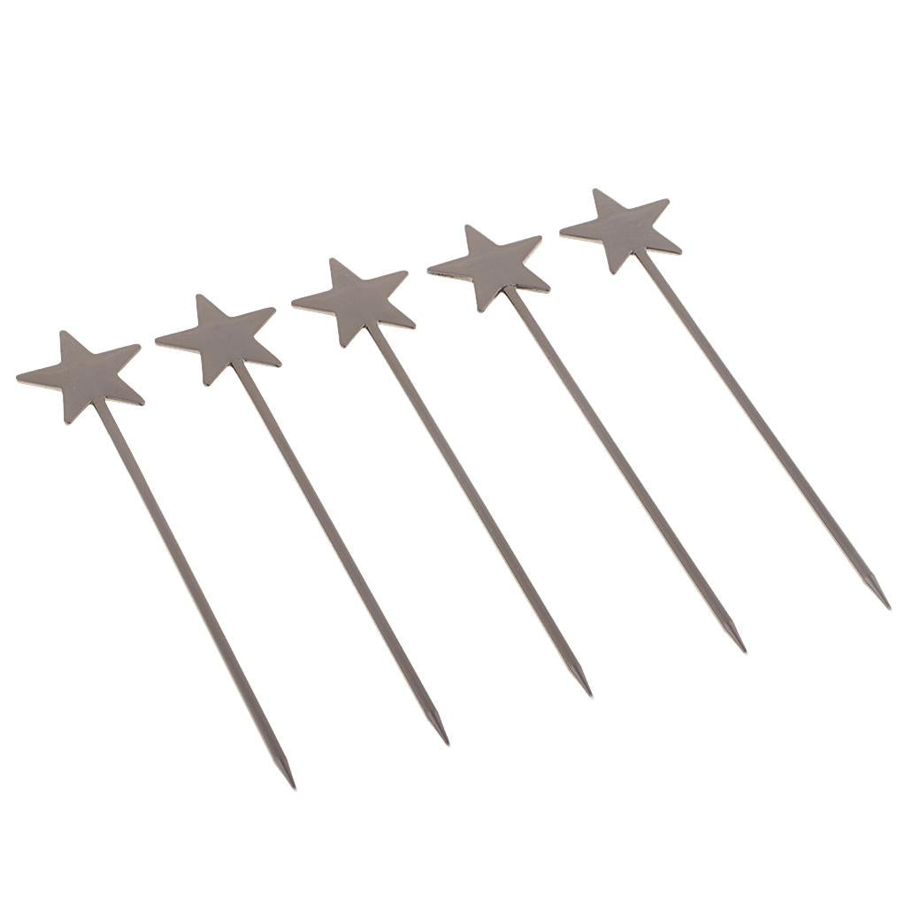 5PCS Stainless Steel Cocktail Picks Martini Fruit Stick for Party Black