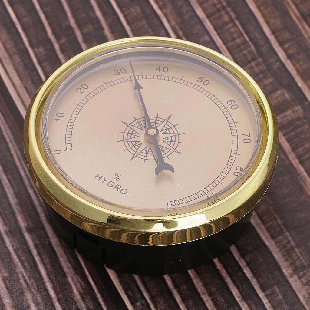 High Accuracy Round Golden Frame Hygrometer for Cigar Box Case Humidor Test