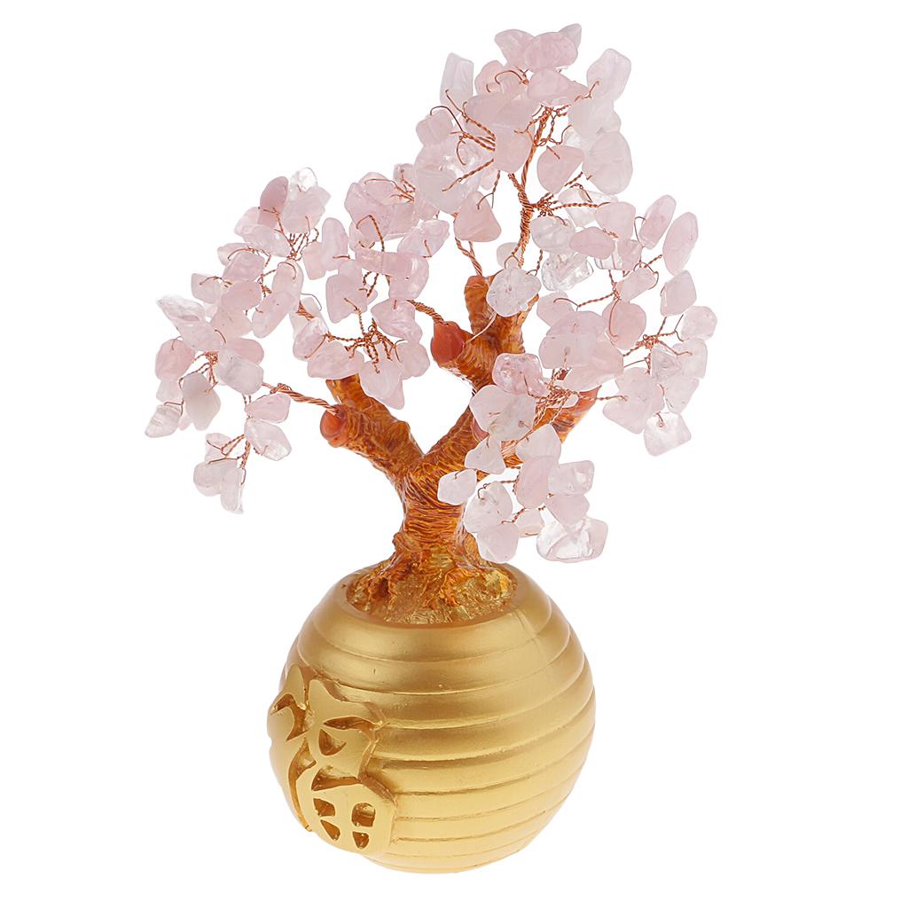 Wealth Lucky Money Tree Feng Shui Crystal Plastic Tree Home Decor Pink