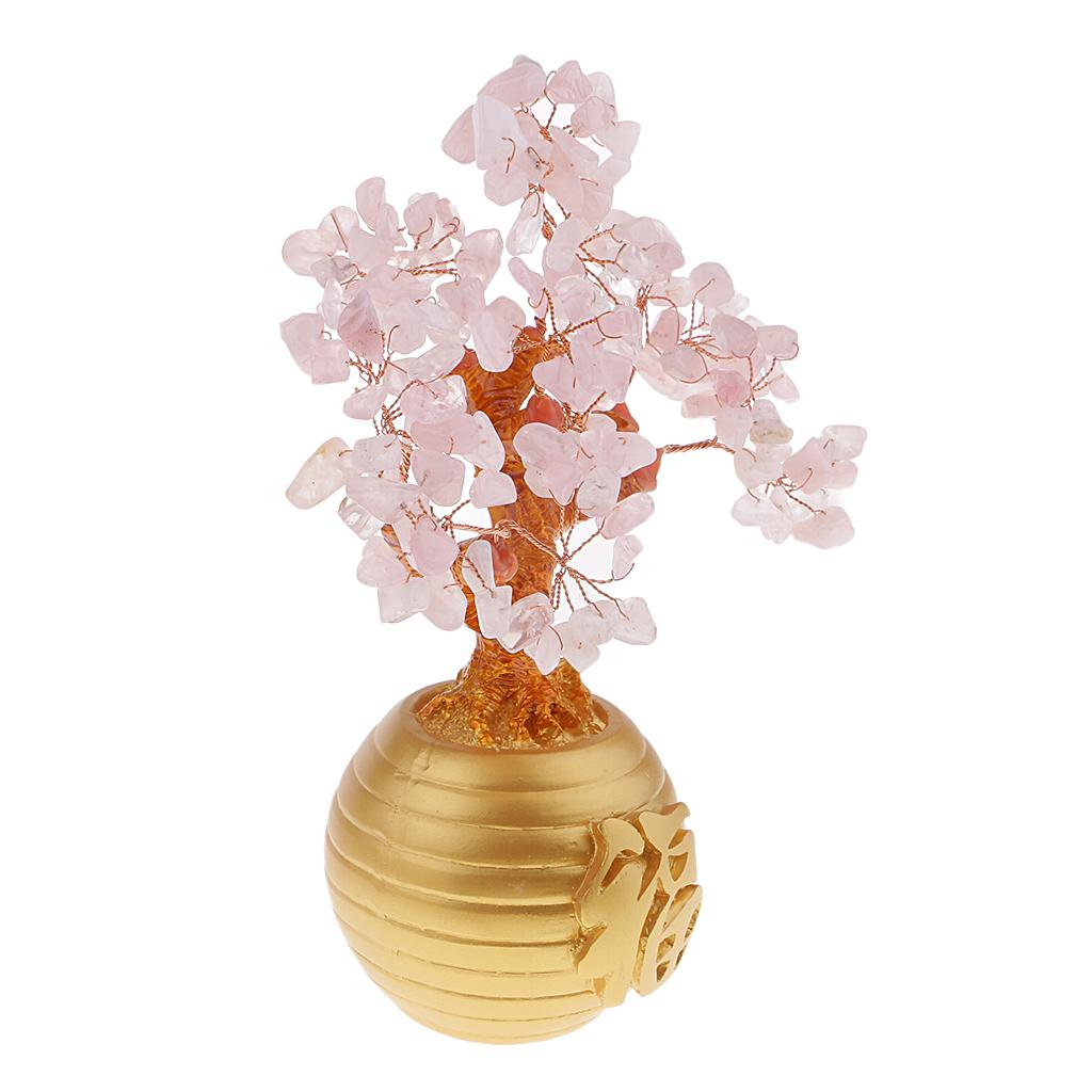 Wealth Lucky Money Tree Feng Shui Crystal Plastic Tree Home Decor Pink