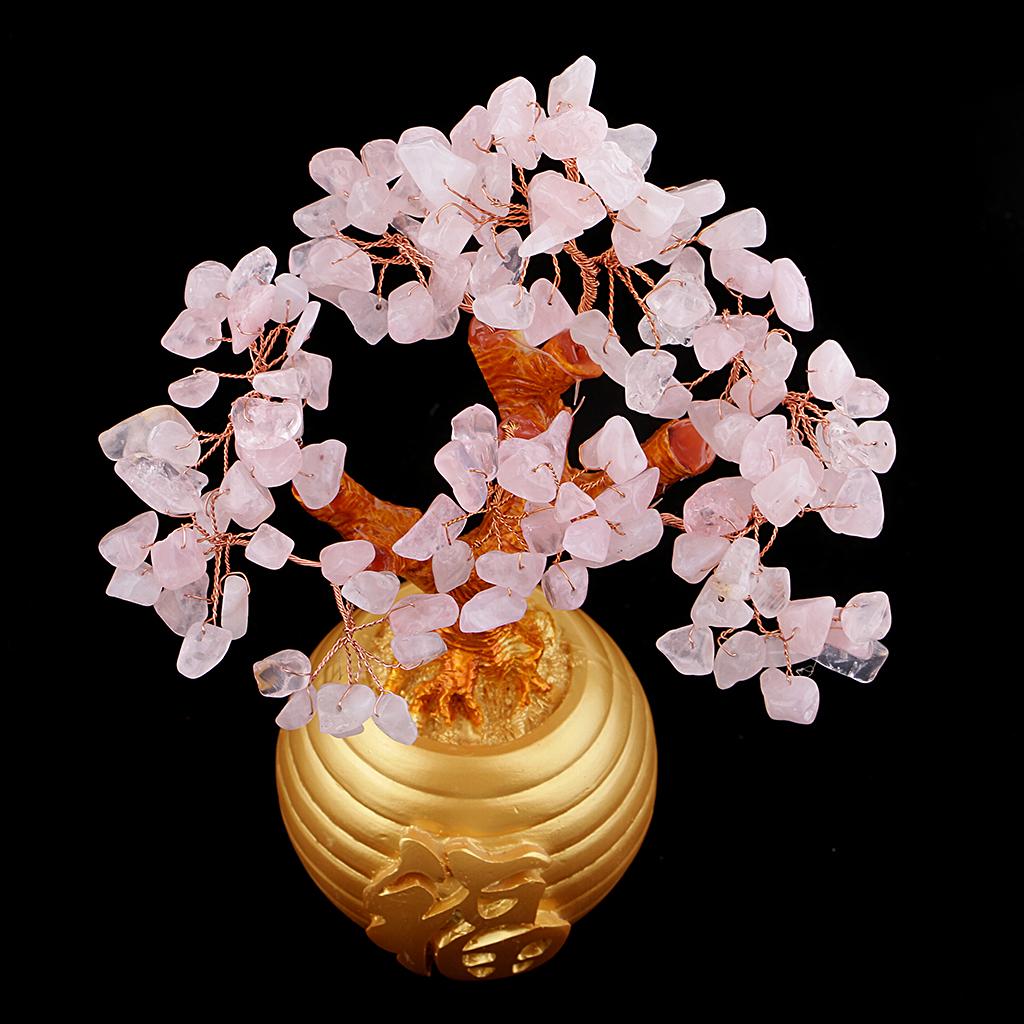 Wealth Lucky Money Tree Feng Shui Crystal Plastic Tree Home Decor Pink