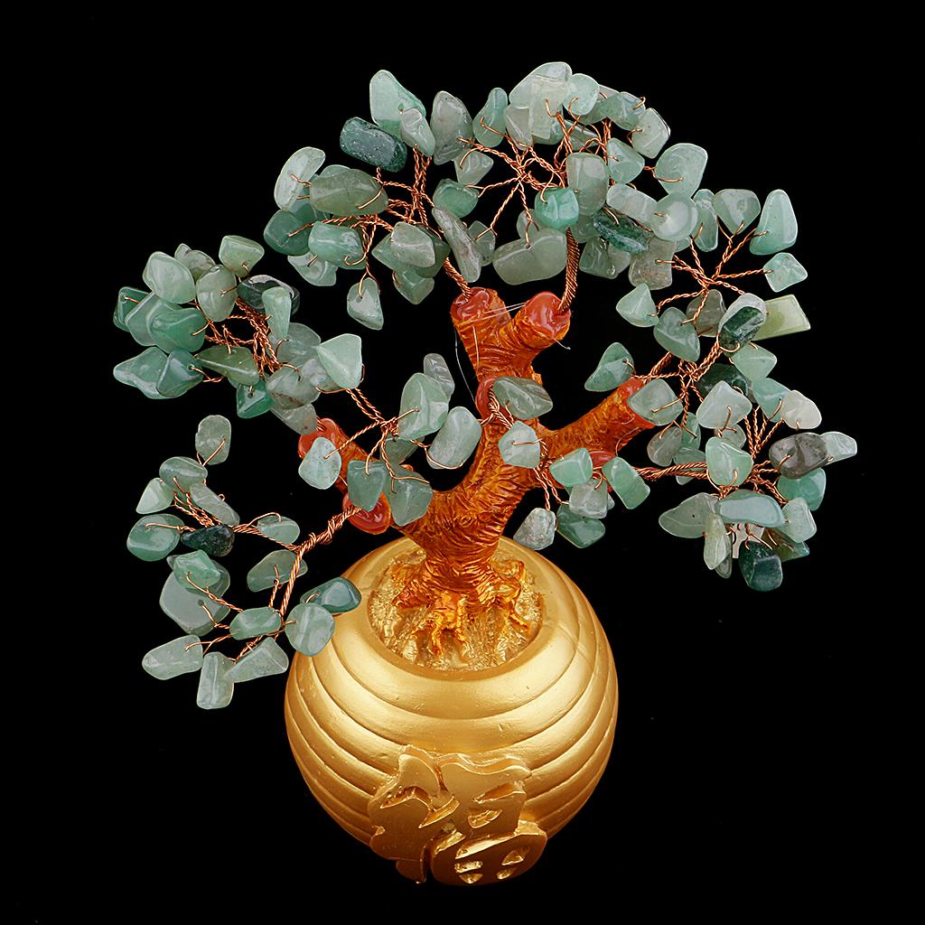 Wealth Lucky Money Tree Feng Shui Crystal Plastic Tree Home Decor Green