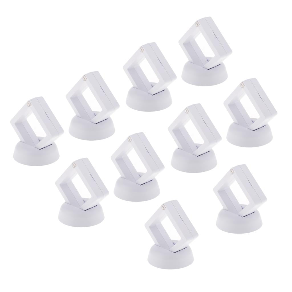 10pcs 3D Floating Coins Frame Rack Jewelry Display Stand Case Holder White
