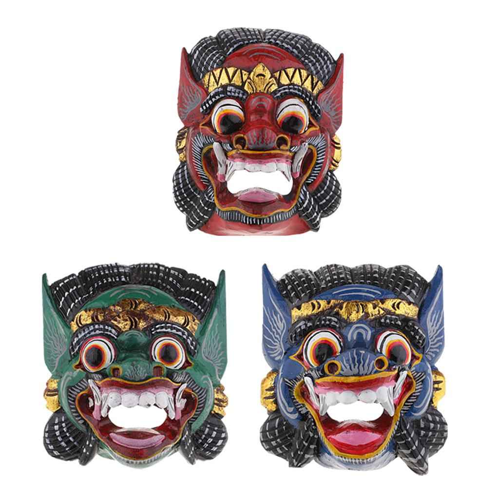 Collectibles Thailand Wooden Hand Carved Facial Mask Wall Hanging Art Red