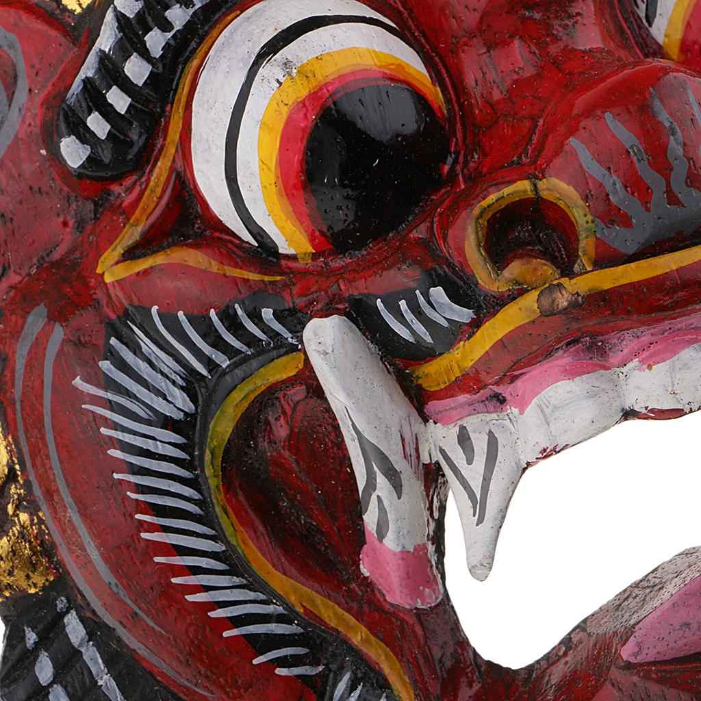 Collectibles Thailand Wooden Hand Carved Facial Mask Wall Hanging Art Red