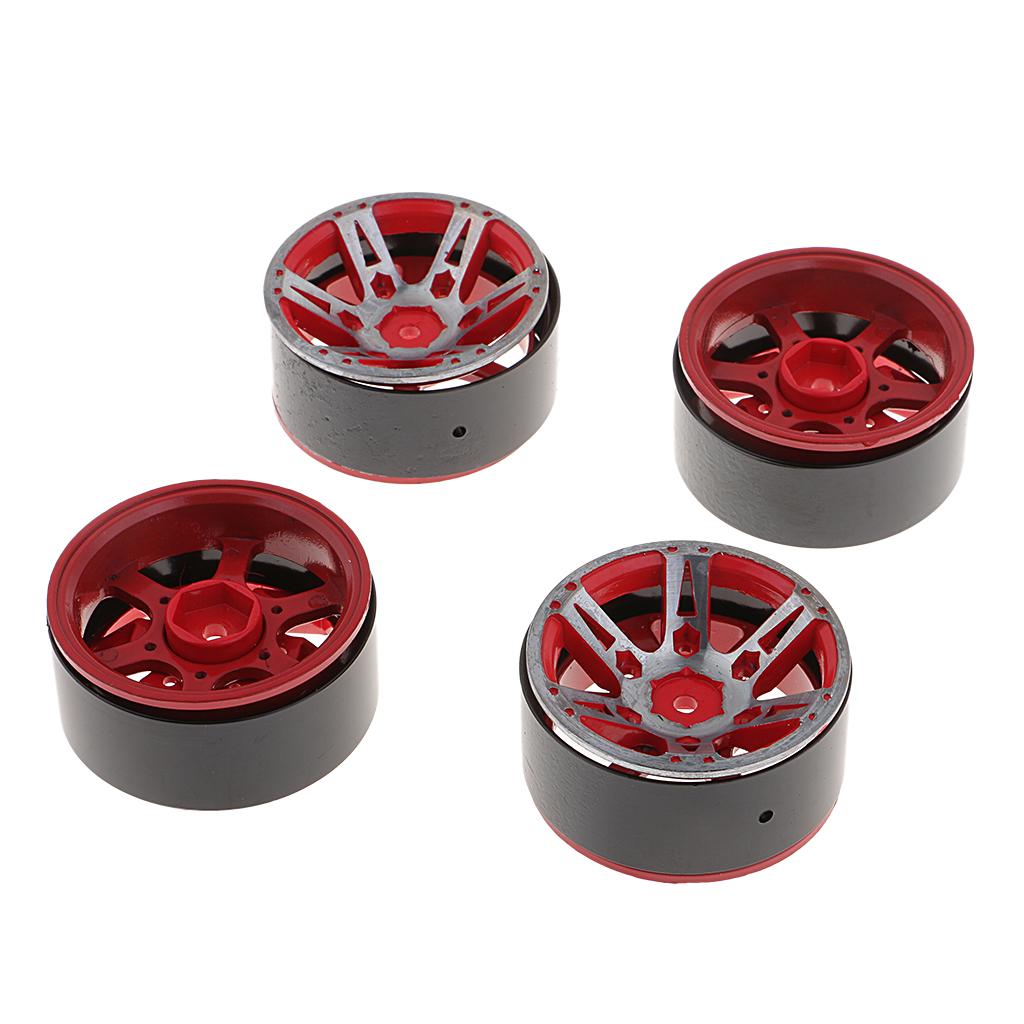 4-Pack Aluminum 1.9 Inch Beadlock Wheel Rims for 1/10 RC Rock Crawler Red