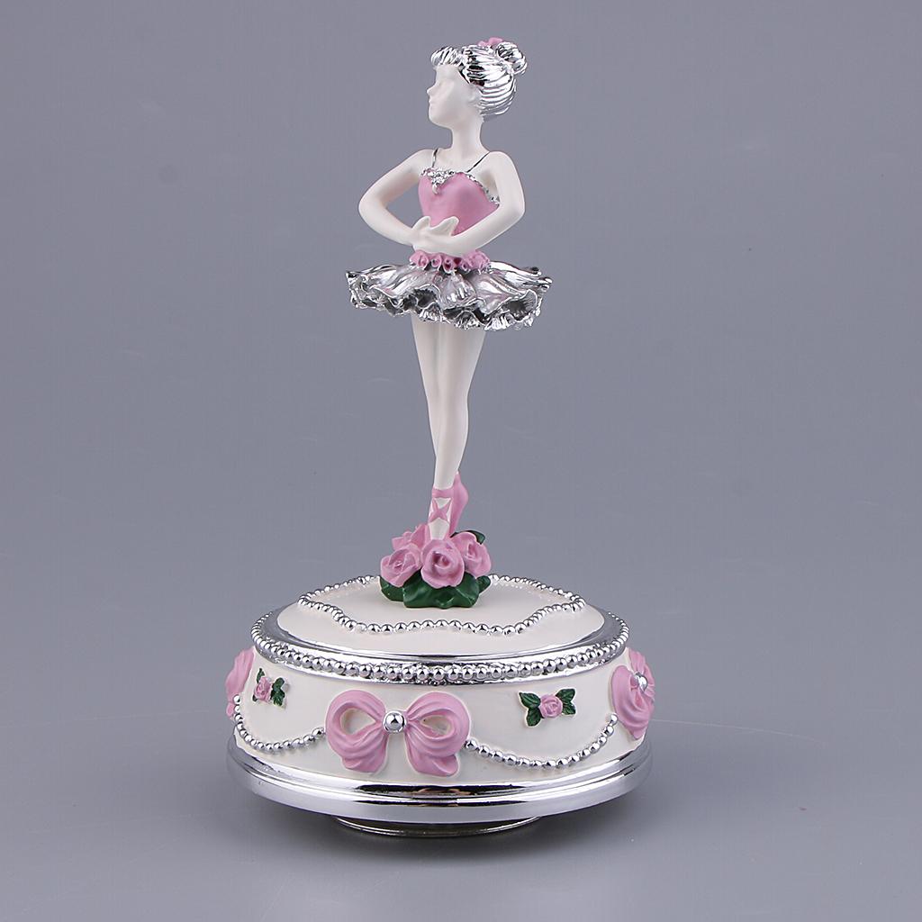 Ballerina Rotate Music Box Collectible for Girl Birthay Wedding Gift Pink