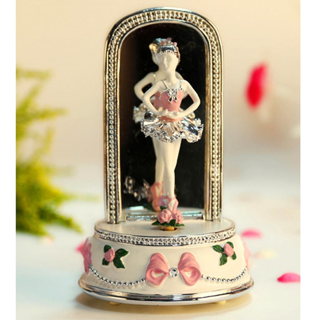 Ballerina Rotate Music Box Collectible for Girl Birthay Wedding Gift Pink
