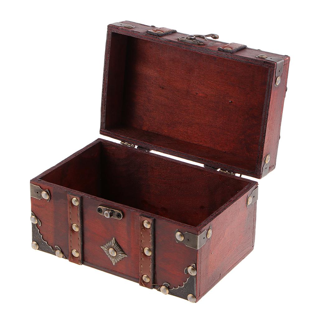 Antique Wooden Jewelry Storage Case Treasure Chest Box Home Table Decor A