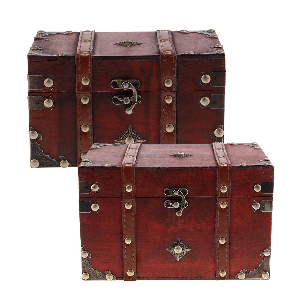 Antique Wooden Jewelry Storage Case Treasure Chest Box Home Table Decor A