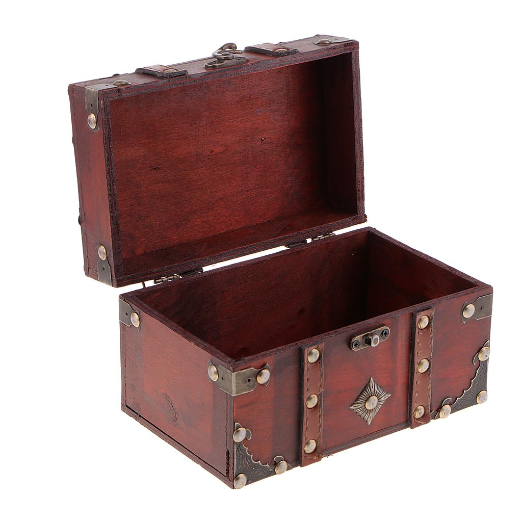 Antique Wooden Jewelry Storage Case Treasure Chest Box Home Table Decor A