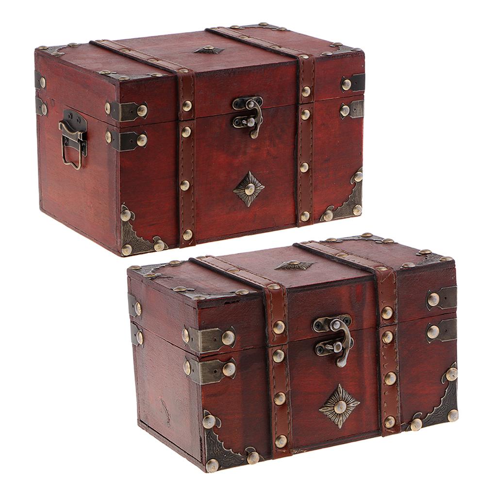 Antique Wooden Jewelry Storage Case Treasure Chest Box Home Table Decor A