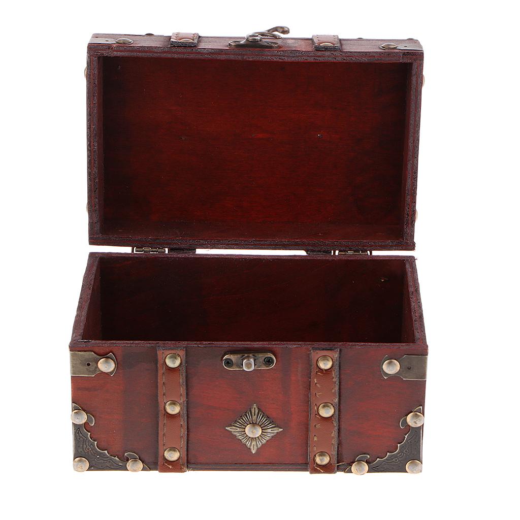 Antique Wooden Jewelry Storage Case Treasure Chest Box Home Table Decor A