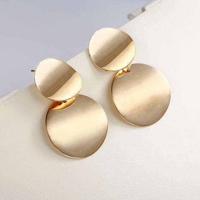 Unique Metal Drop Earrings Round Statement Earrings for Women Jewelry (Gold)