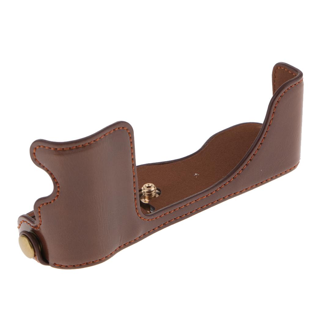 PU Leather Camera Bag Half Body Set Case Cover for Fujifilm XT100 - Coffee