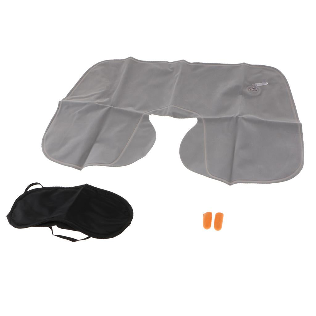 Inflatable U Shaped Neck Pillow Travelling Car Air Head Rest Cushion-Grey