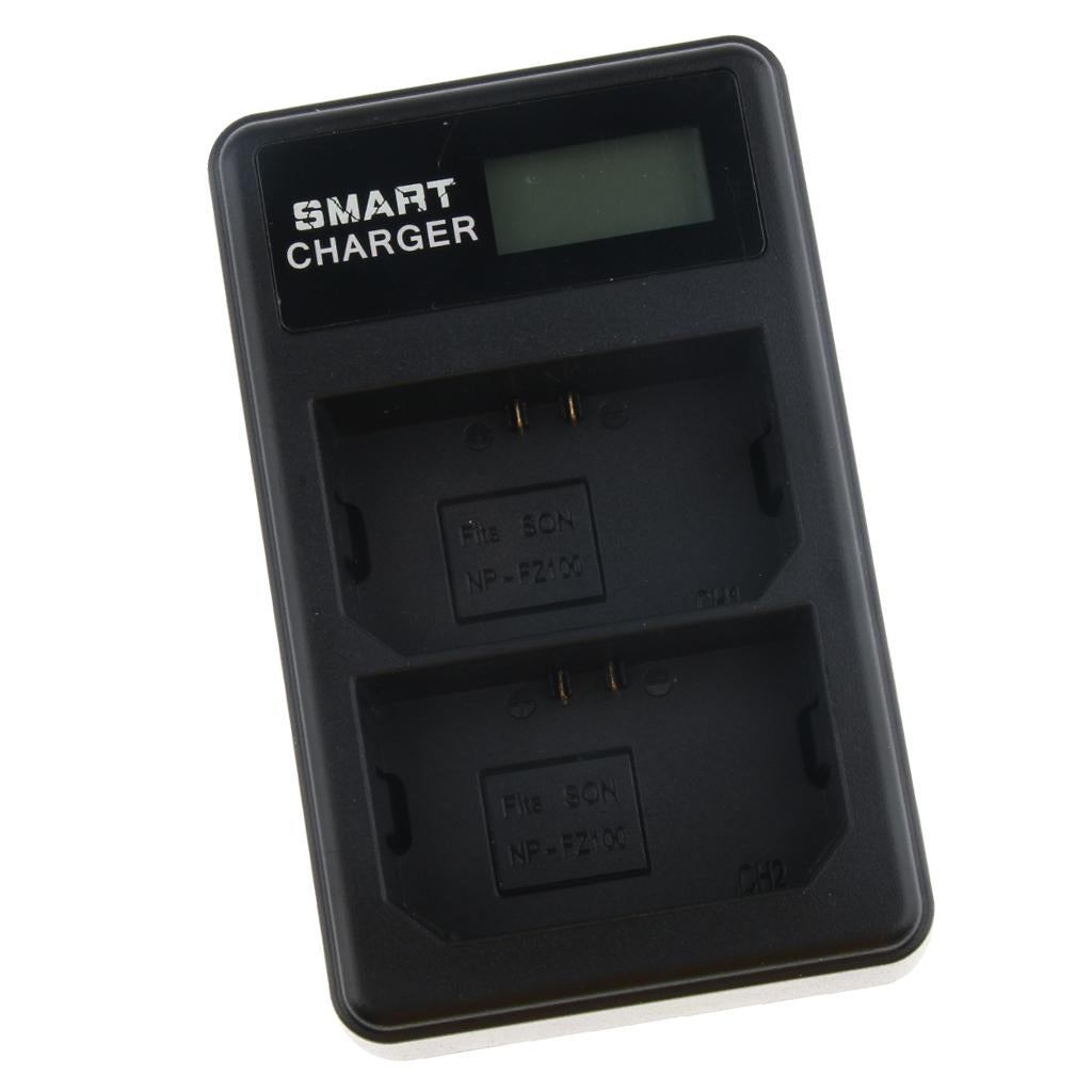 LCD Display USB Dual Port Slot Battery Charger with Cable for Sony NP-FZ100