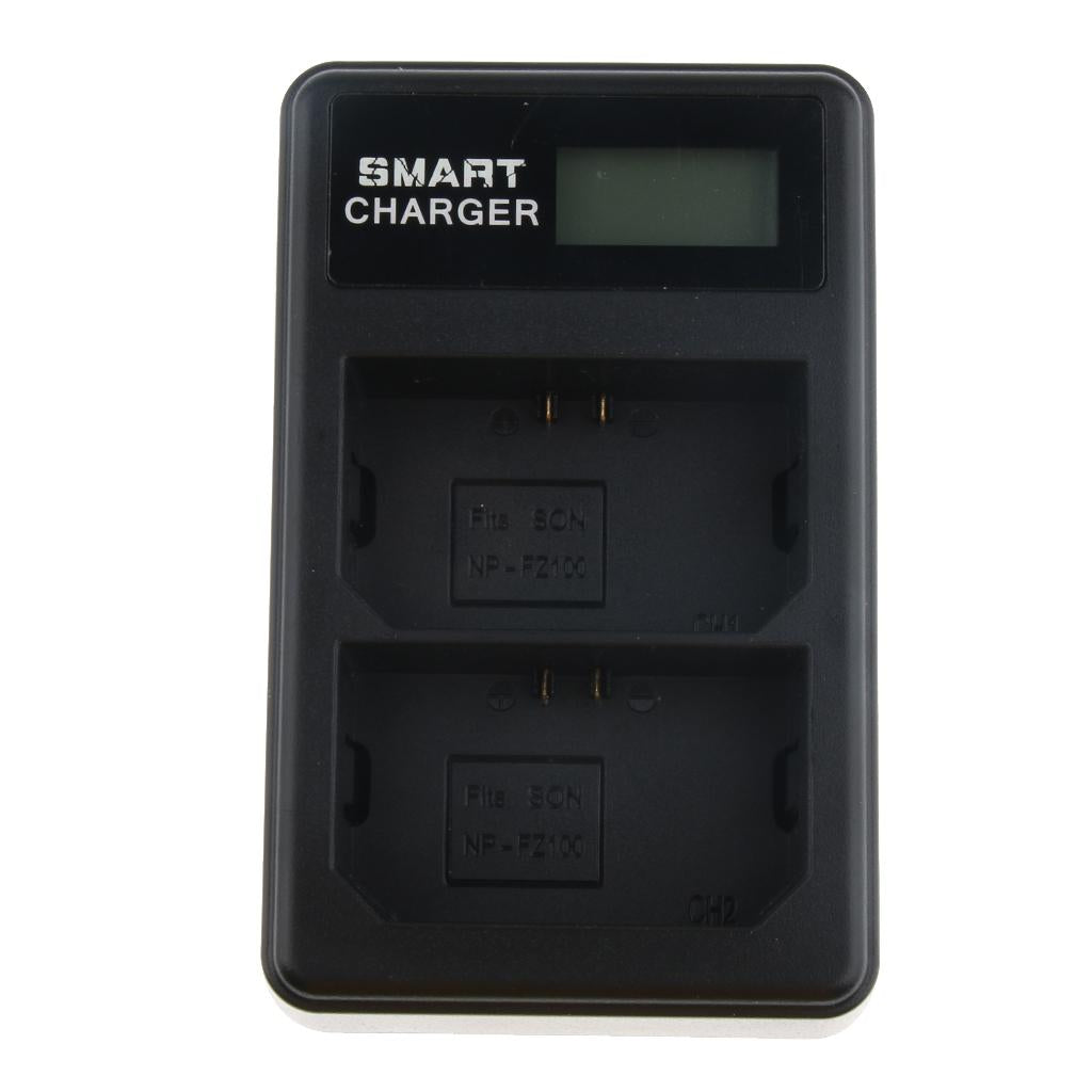 LCD Display USB Dual Port Slot Battery Charger with Cable for Sony NP-FZ100