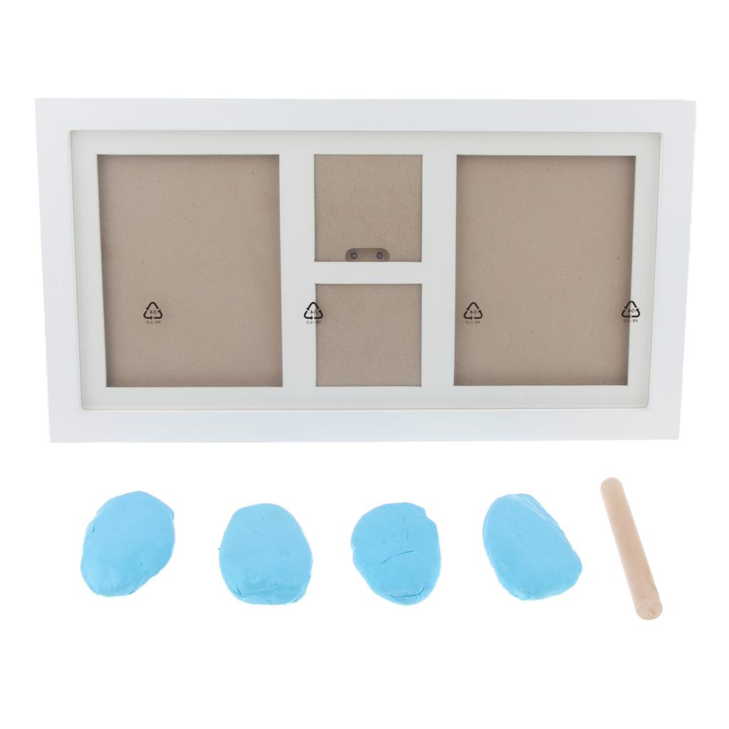 4 in 1 Baby Photo Frame Hand Footprint Touch Inkpad Picture Frame Light Blue