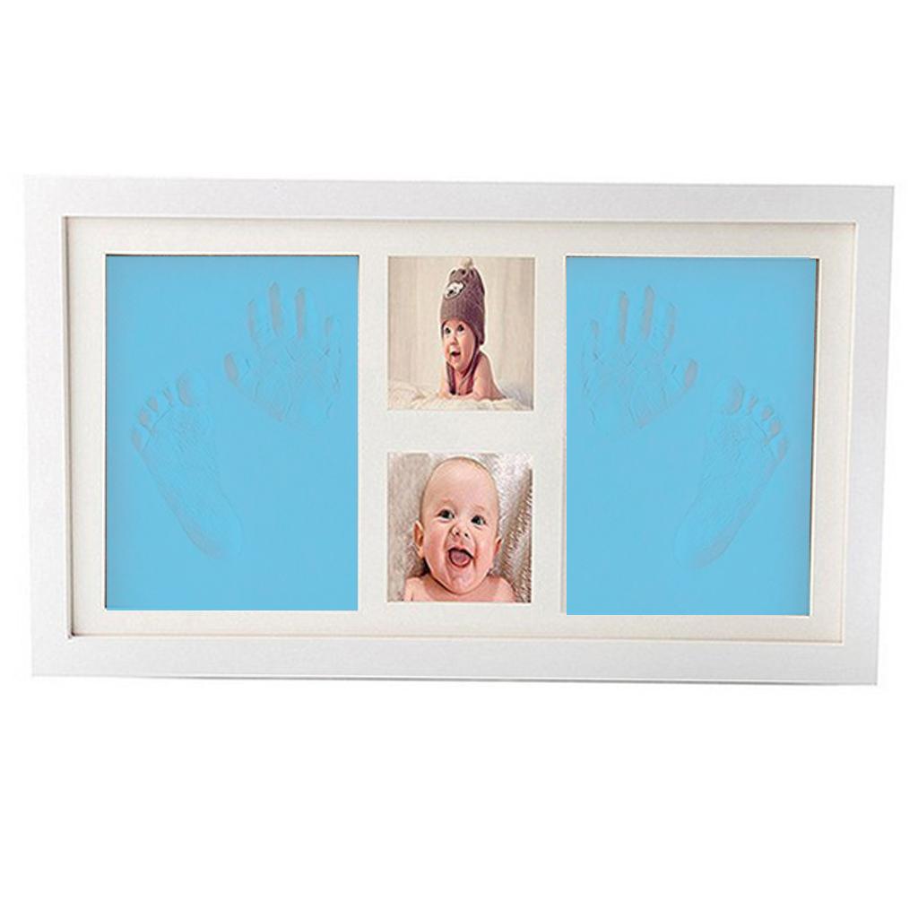 4 in 1 Baby Photo Frame Hand Footprint Touch Inkpad Picture Frame Light Blue