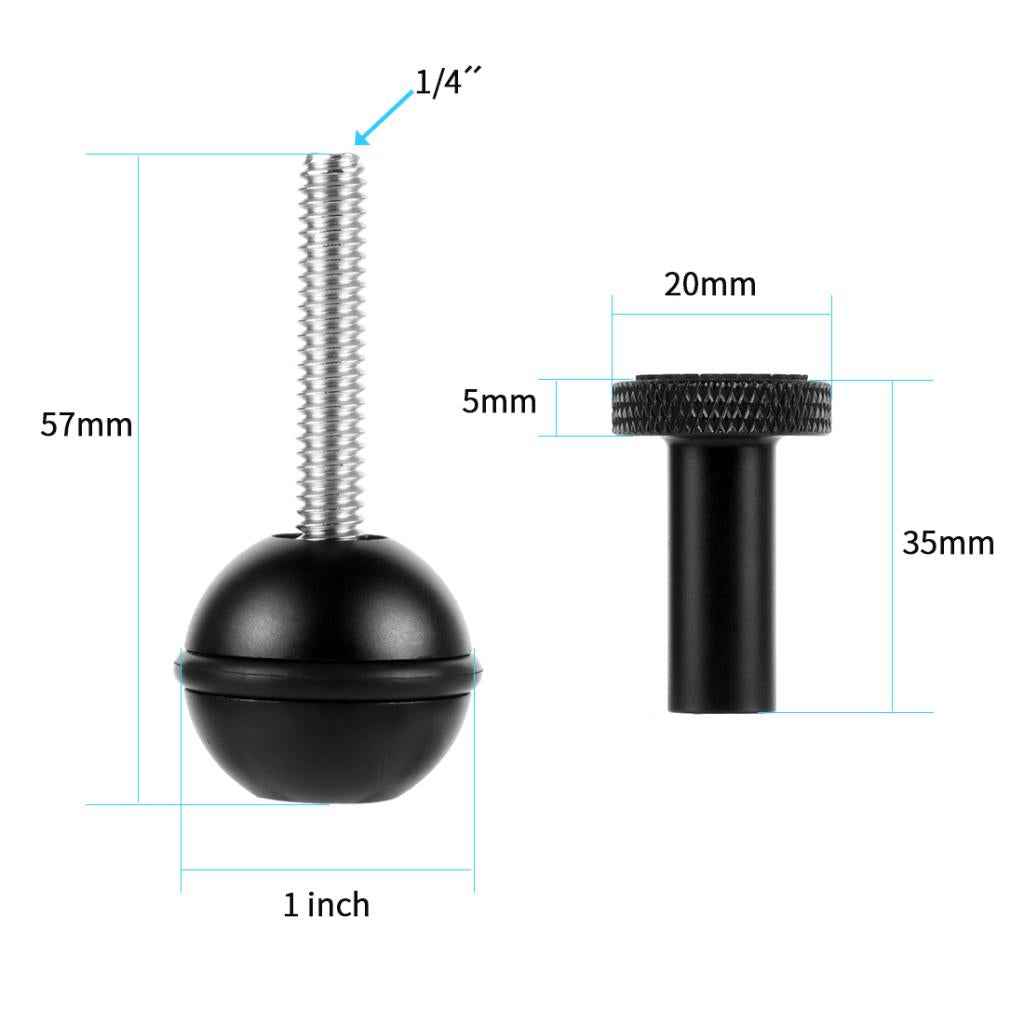 Aluminum 1 Inch Ball Head Diving Photography Bracket 1/4" Screw for Gopro