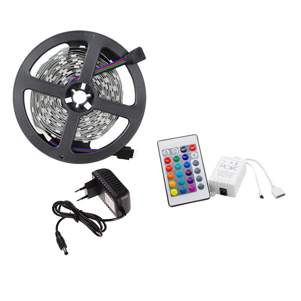 5M RGB Waterproof LED Strip Light Lamp with 24 Key Remote 12V Power Supply