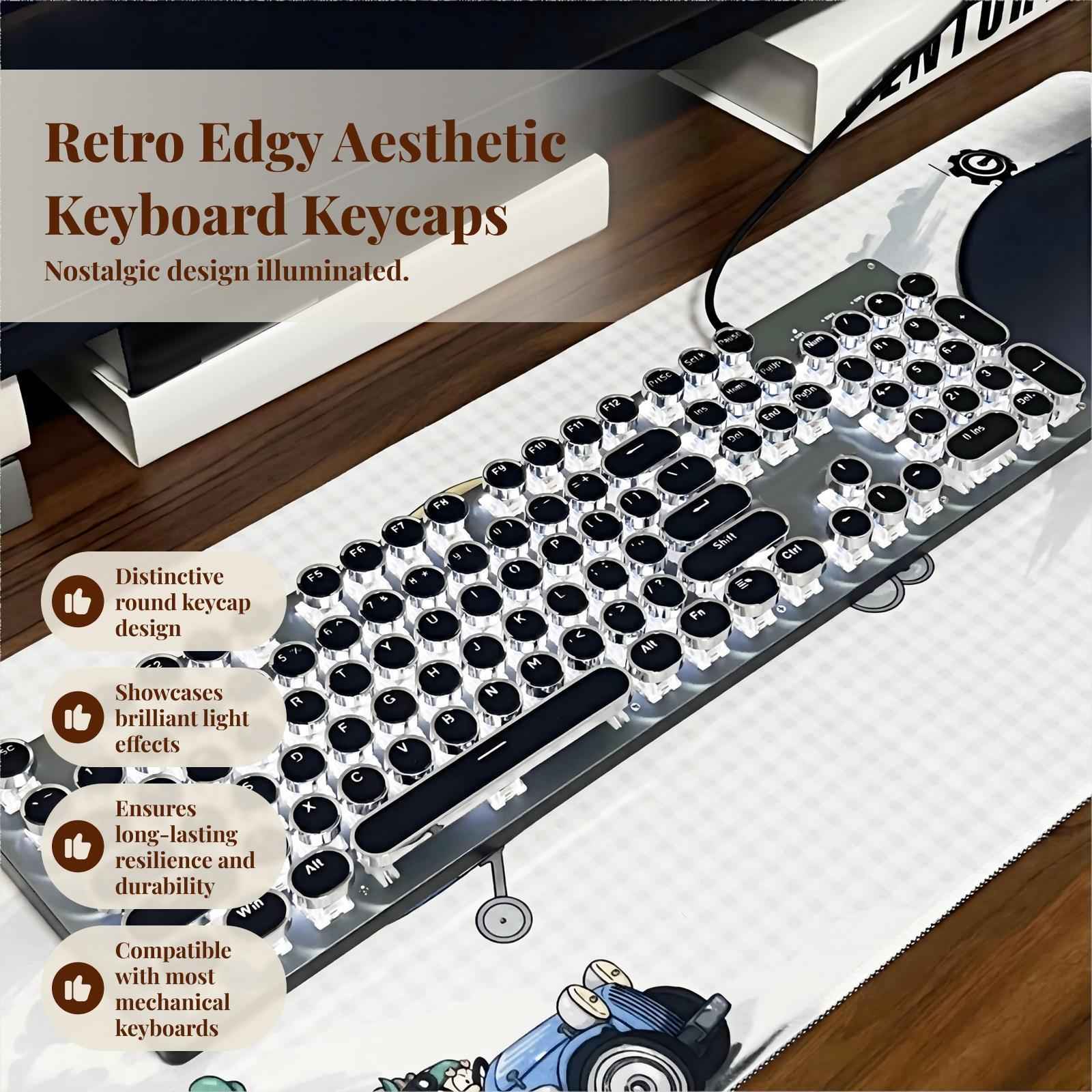 Round Keycaps Double Shot PBT Gaming Keyboard Retro  black