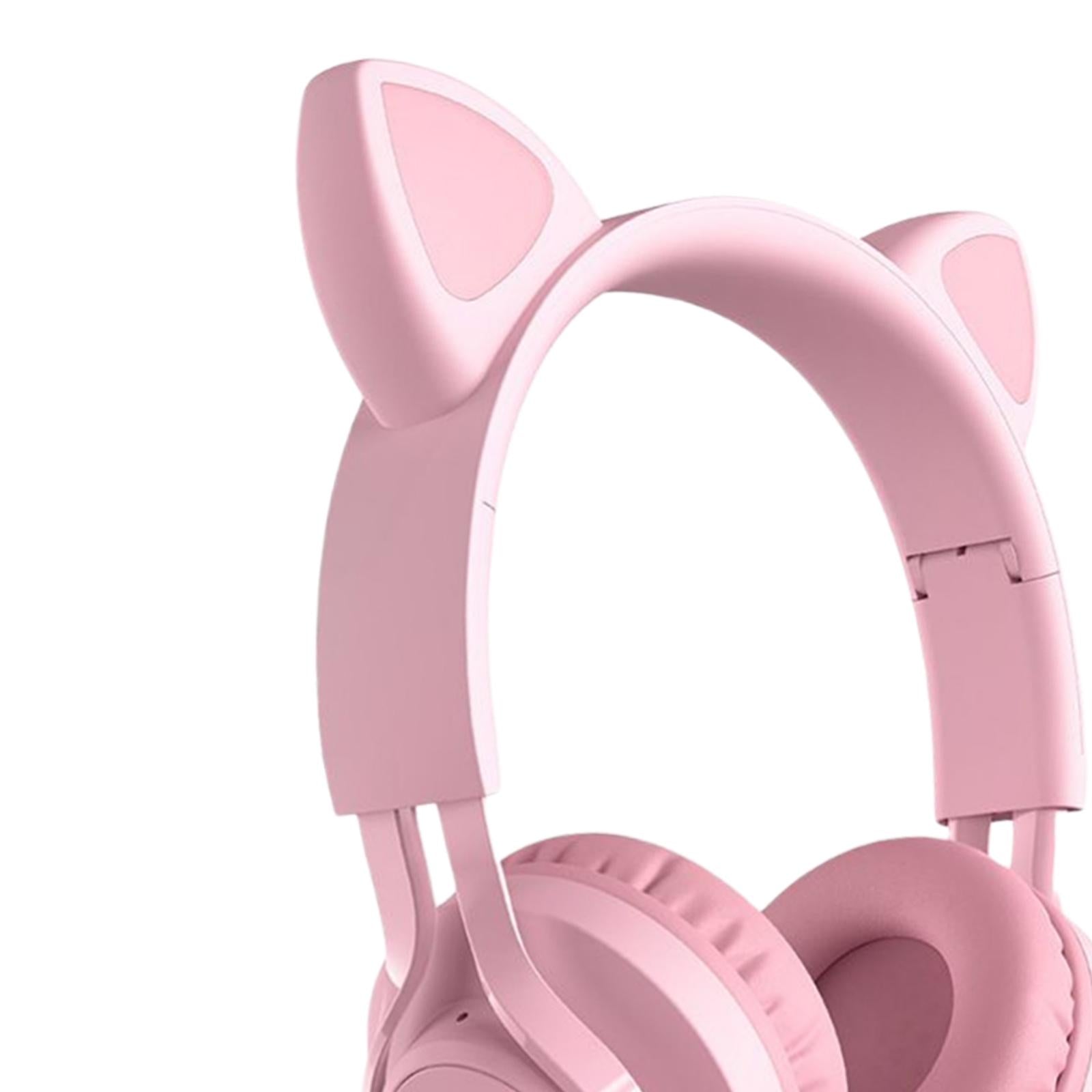 Cat Ear Kids Wired Headphone Earmuffs Adjustable Headband for Children Adult pink