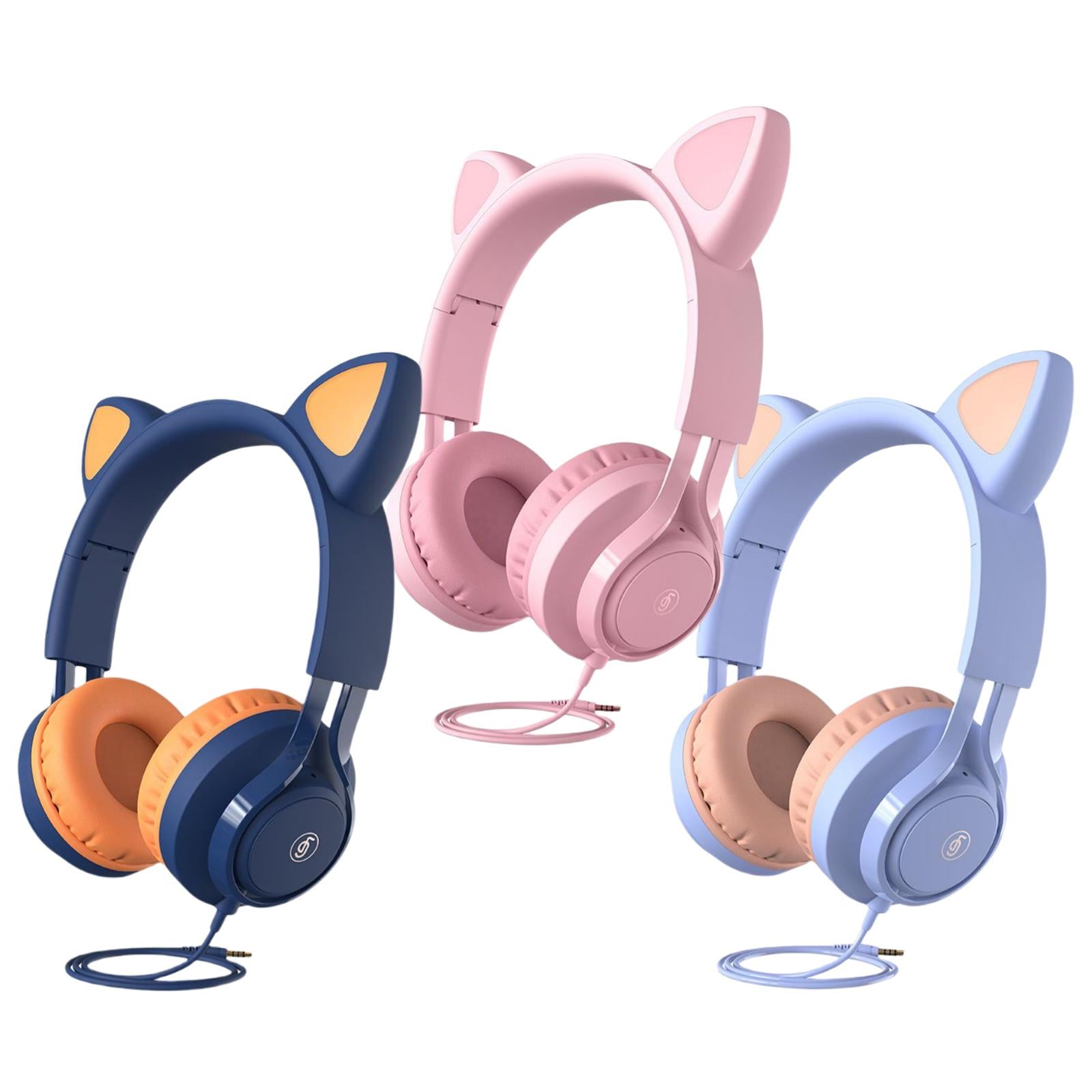 Cat Ear Kids Wired Headphone Earmuffs Adjustable Headband for Children Adult pink