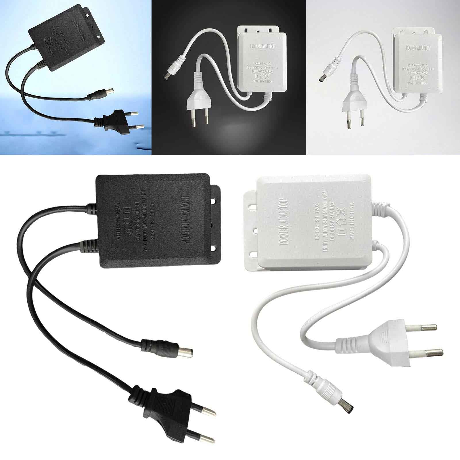 12V 2A AC Adapter Charger Power Supply Cord for CCTV Camera LED Strip Lights black
