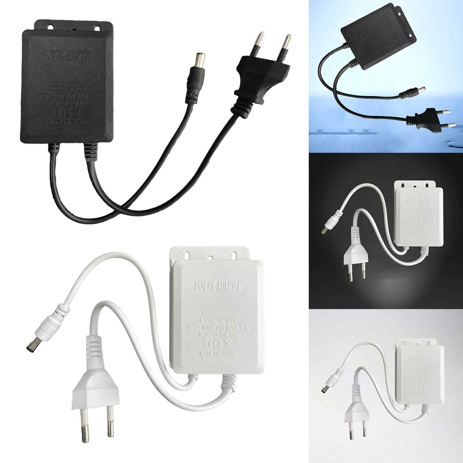 12V 2A AC Adapter Charger Power Supply Cord for CCTV Camera LED Strip Lights black