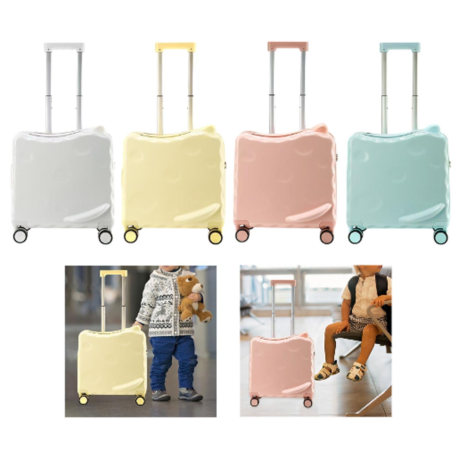 Ride on Suitcase with Wheels 18 Cartoon Trolley Luggage Travel Luggage White"