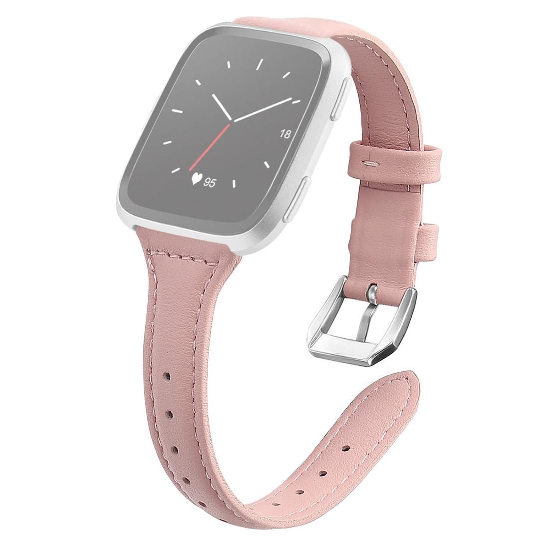 For Fitbit Versa 2 Smart Watch Genuine Leather Wrist Strap Watchband, Shrink Version (Rose Pink)