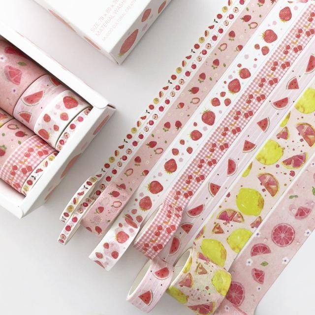 8 Roll / Box Paper Tape Basic Handbook Material Set Small Fresh Girl DIY Decorative Tape Antique Hand Account Sticker ( Fruity Time)