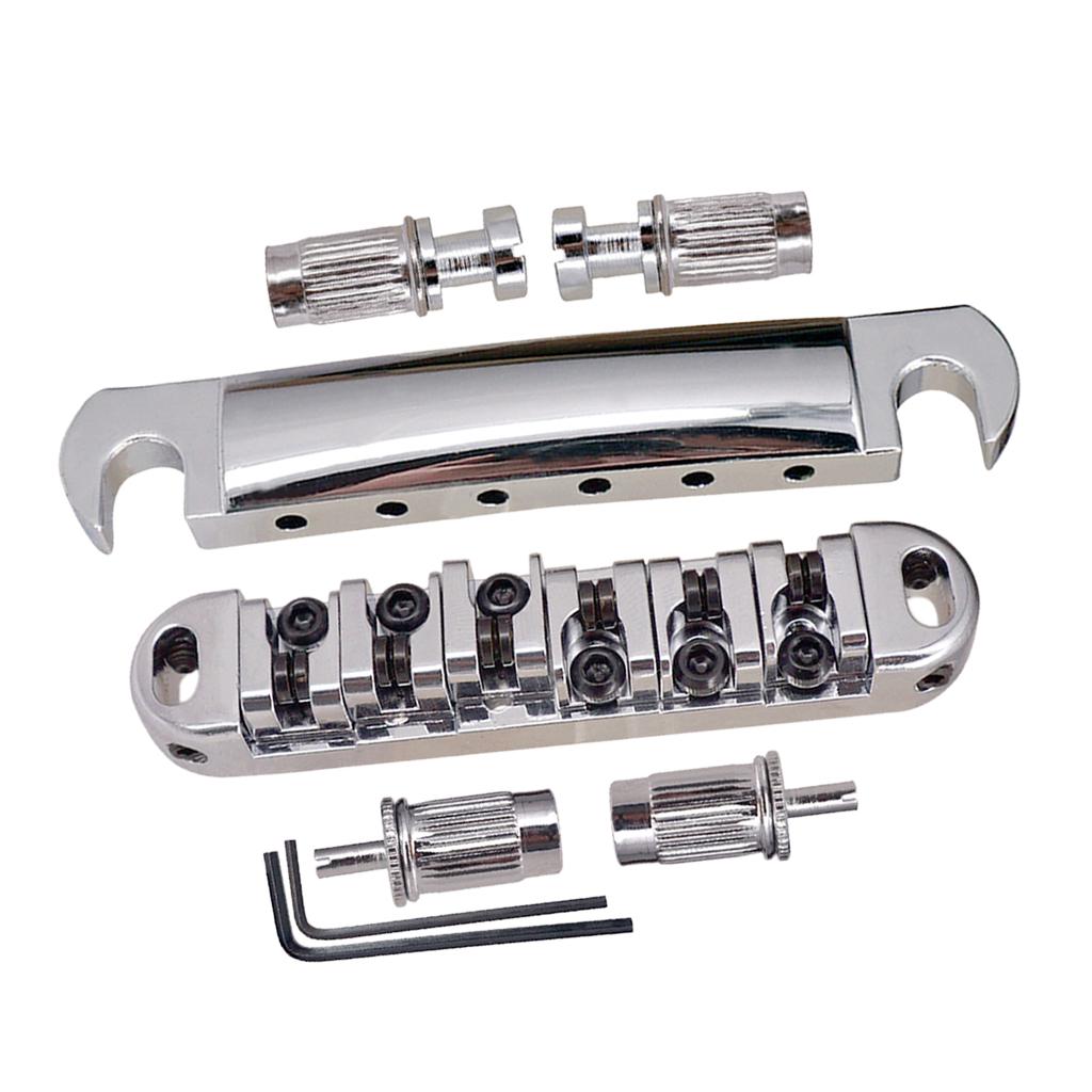 Roller Saddle Bridge Tailpiece for LP Electric Guitar Silver with Black